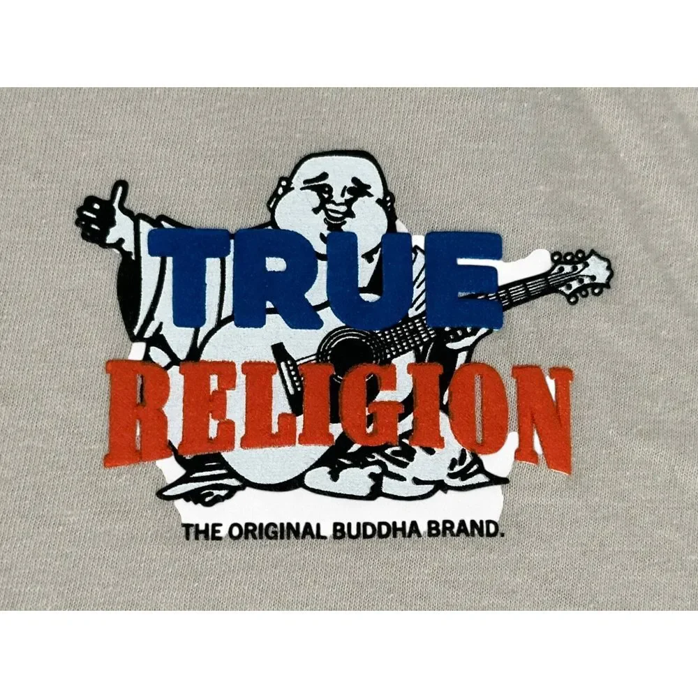 NWT True Religion Buddha Guitar Tee Beige Cotton Shirt‎ Size M